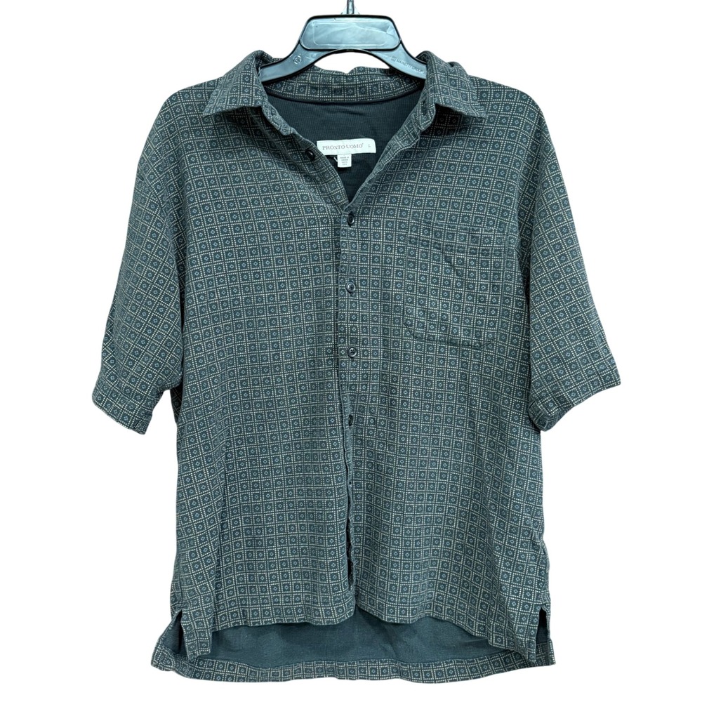 Pronto Uomo‎ Men's Silk Button Down Shirt Short Sleeve Geometric L